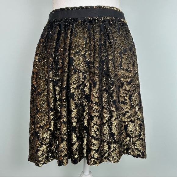 Club Monaco Jill Black and Gold Metallic Rayon Silk Blend Skirt - Picture 1 of 9